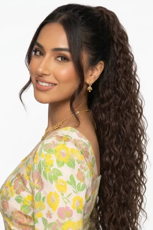 Curly Wavy Frizzy Hair Extension with Ponytail - Dark Brown