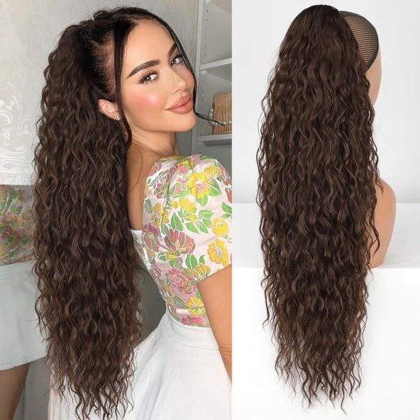 Curly Wavy Frizzy Hair Extension with Ponytail - Dark Brown
