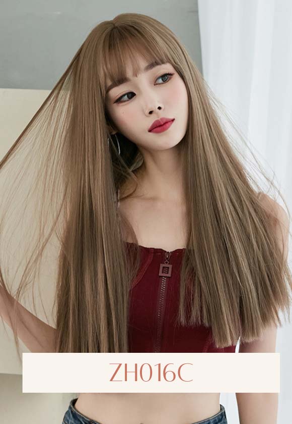 HONEY BROWN STRAIGHT LONG WIG WITH BANGS
