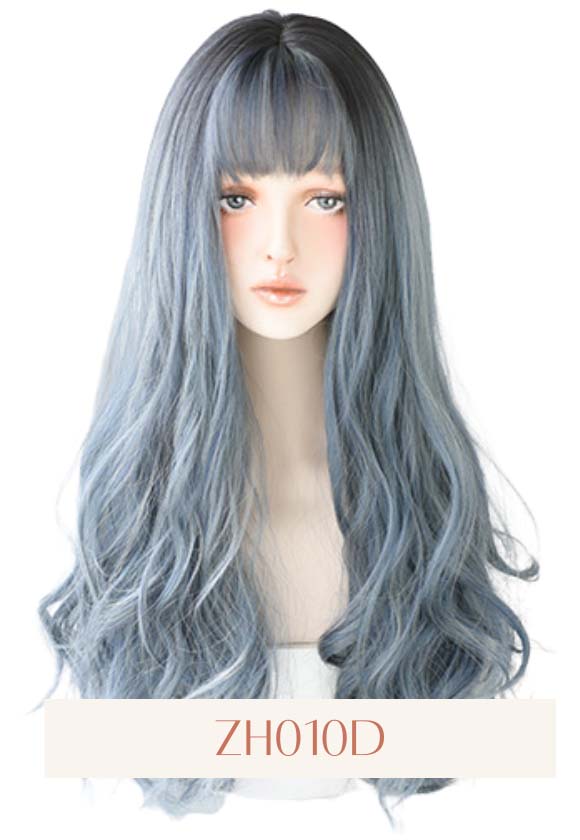 HAZE BLUE LONG WAVY BANG WIG
